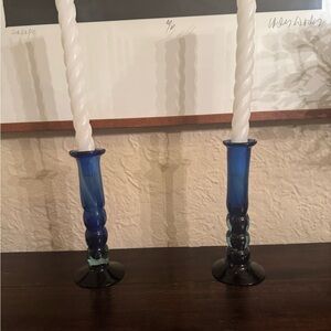 Blue glass candlesticks